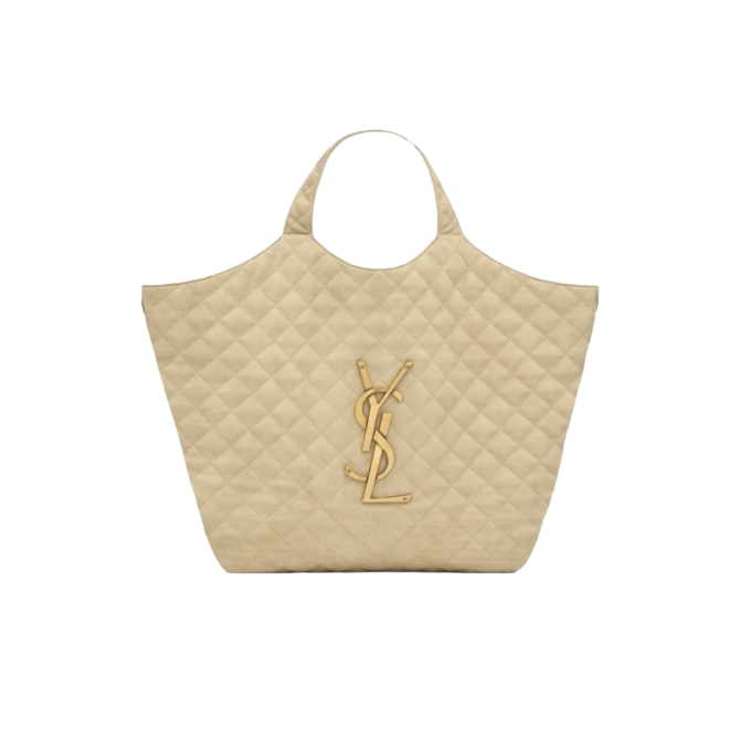 BORSA ICARE GRANDE BEIGE LOGO ORO