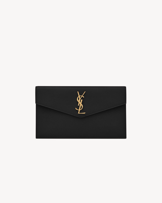 POCHETTE MEDIA UPTOWN IN PELLE GOFFRATA GRAIN DE POUDRE BLACK