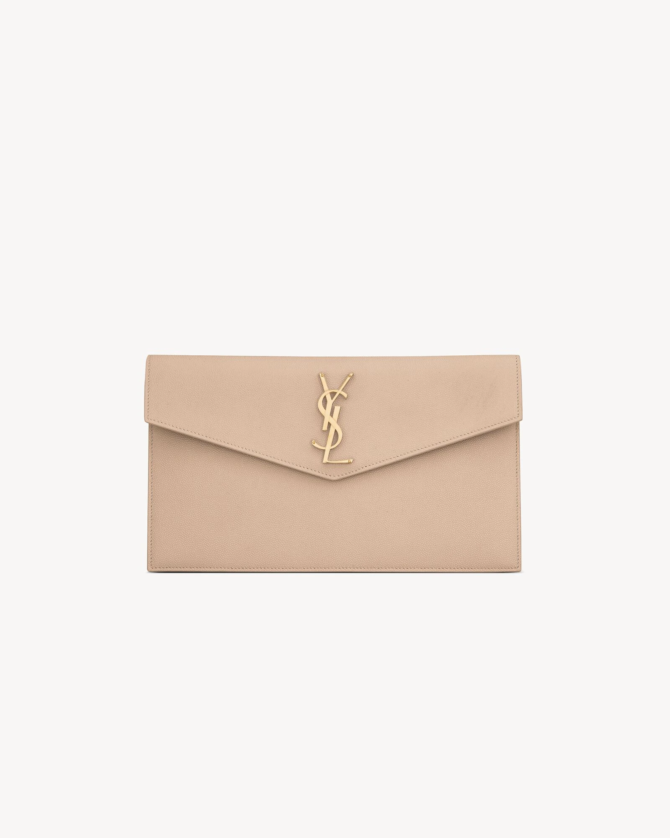 POCHETTE MEDIA UPTOWN IN PELLE GOFFRATA GRAIN DE POUDRE