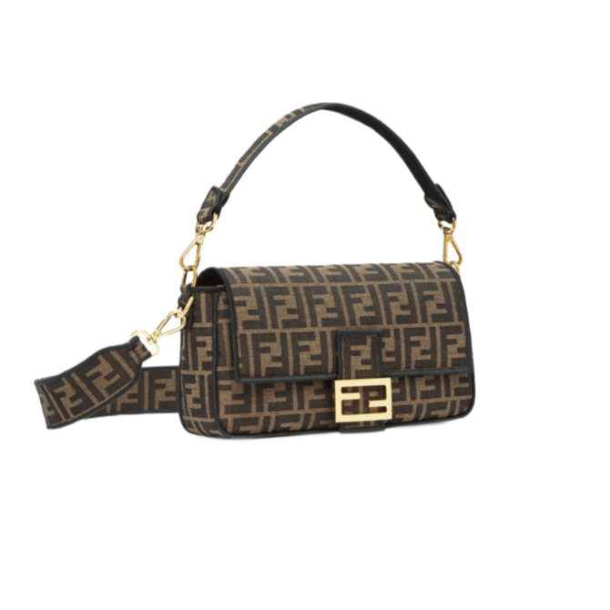 BORSA BAGUETTE IN TESSUTO JACQUARD FF MARRONE – Image 3