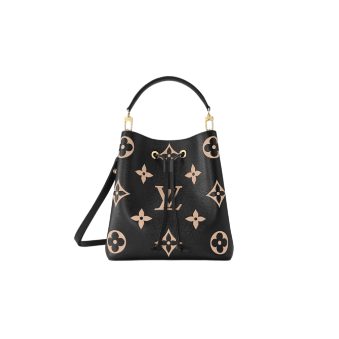 BORSA NÉONOÉ MM NERO BEIGE IN PELLE EMPREINTE MONOGRAM BICOLOR