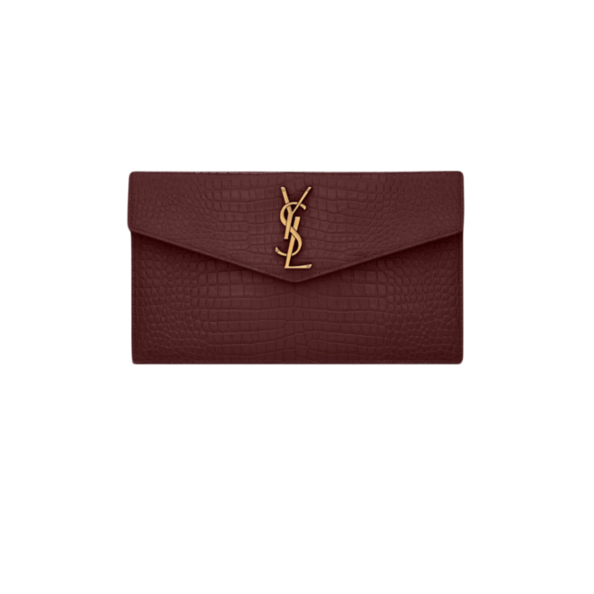 POCHETTE MEDIA UPTOWN IN PELLE LUCIDA COCCODRILLO GOFFRATA ROSSA CON LOGO GOLD